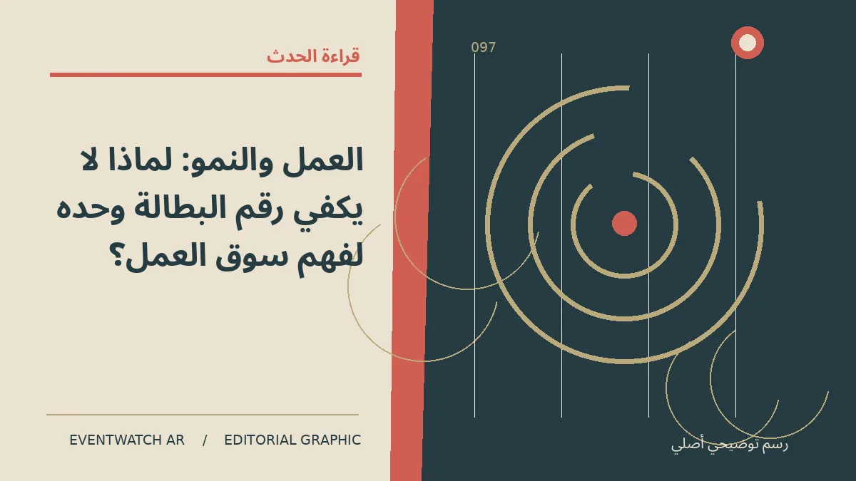 رسم تحريري توضيحي عن العمل والنمو: لماذا لا يكفي رقم البطالة وحده لفهم سوق العمل؟