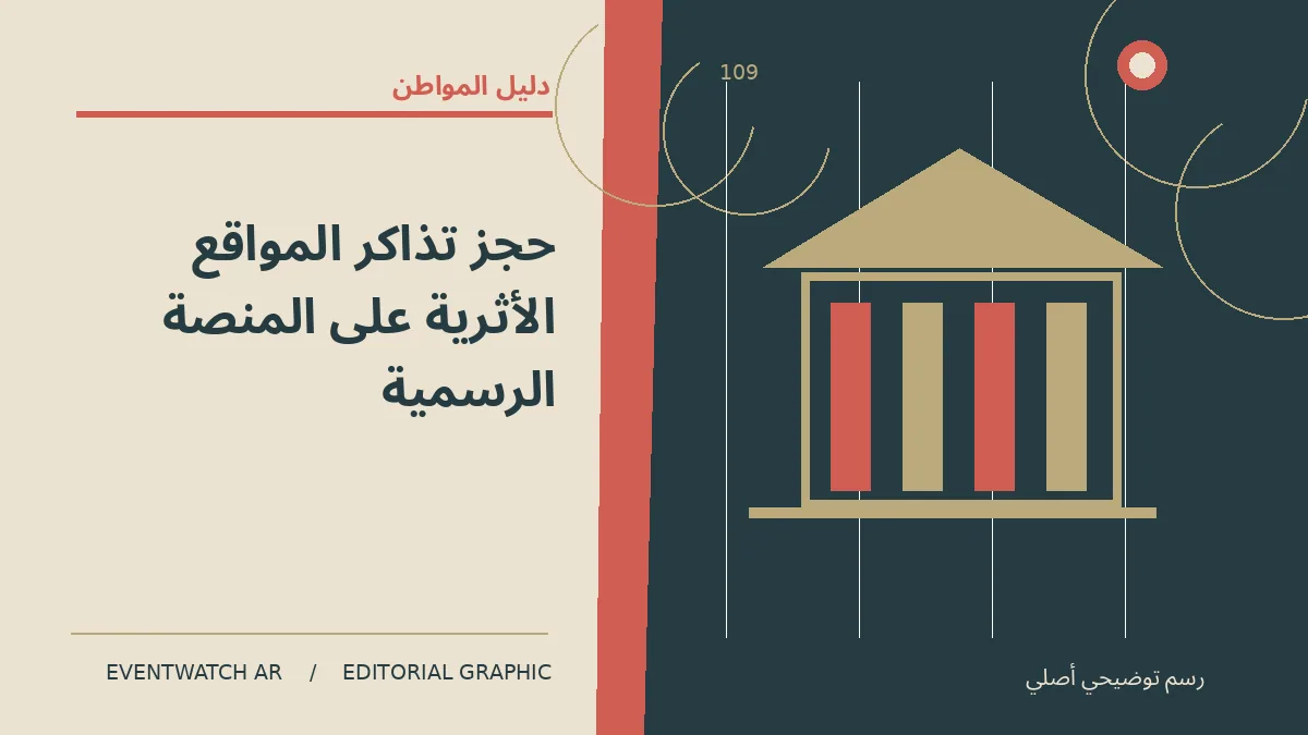 رسم تحريري توضيحي عن حجز تذاكر المواقع الأثرية على المنصة الرسمية
