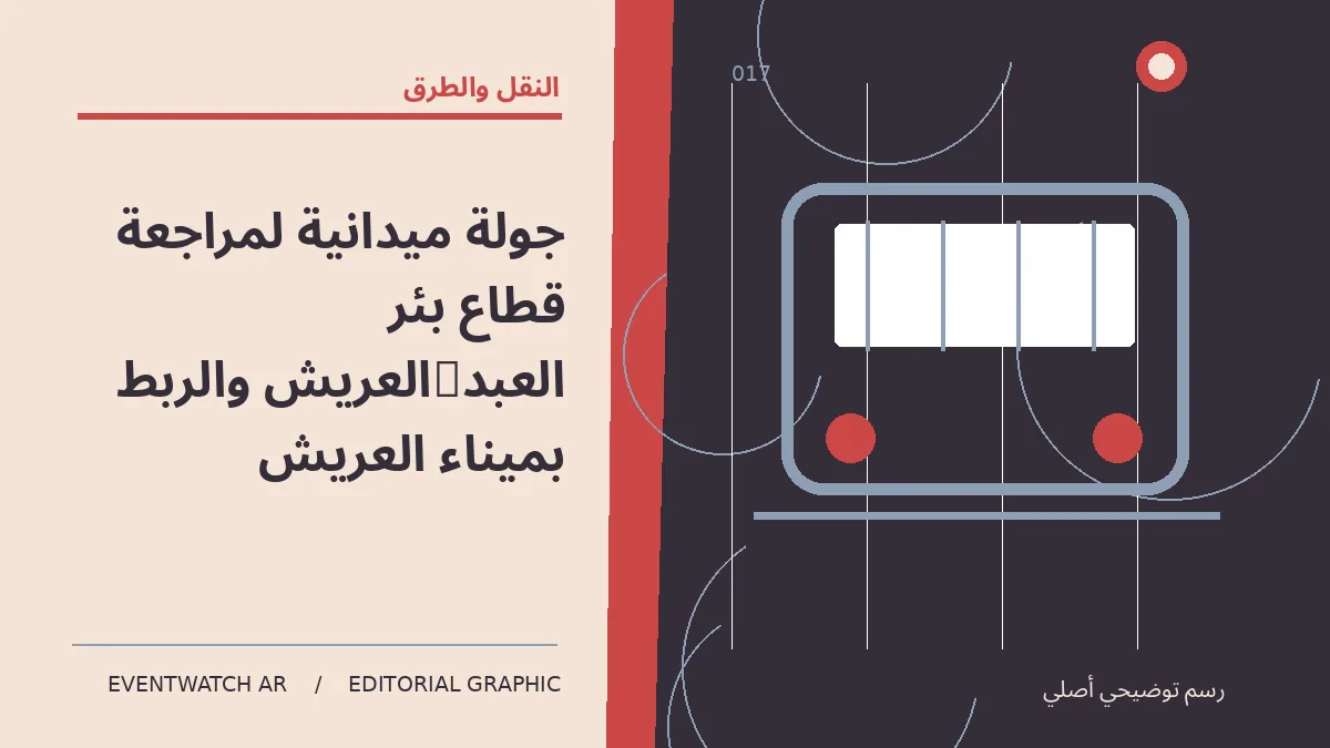 رسم تحريري توضيحي عن جولة ميدانية لمراجعة قطاع بئر العبد–العريش والربط بميناء العريش